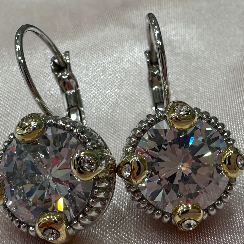 White CZ Diamond Lever Back Earrings